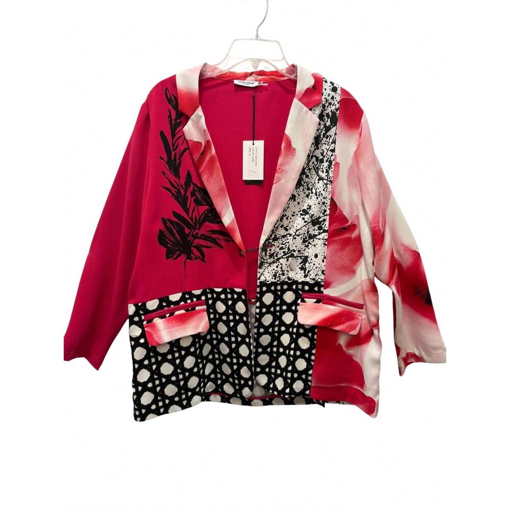 NEW LEMON GRASS women's floral blazer in rose/black